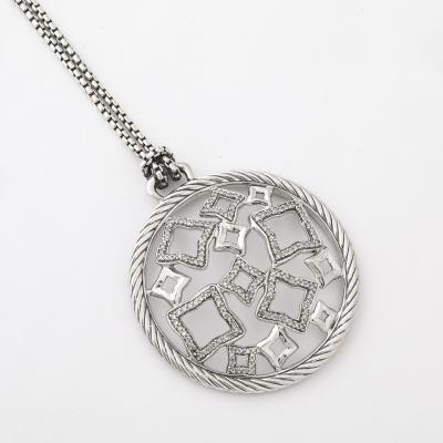 David Yurman David Yurman Sterling Silver Diamond Quatrefoil Disc Necklace