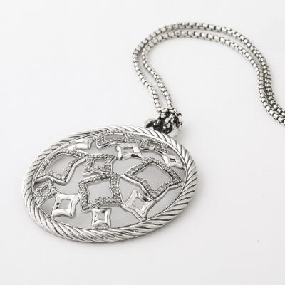 David Yurman David Yurman Sterling Silver Diamond Quatrefoil Disc Necklace