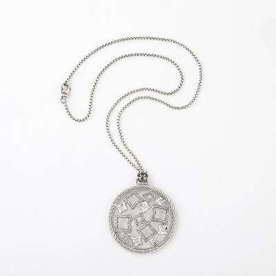 David Yurman David Yurman Sterling Silver Diamond Quatrefoil Disc Necklace