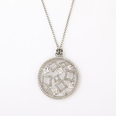 David Yurman David Yurman Sterling Silver Diamond Quatrefoil Disc Necklace