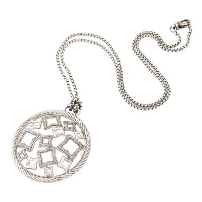 David Yurman David Yurman Sterling Silver Diamond Quatrefoil Disc Necklace