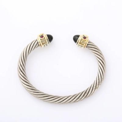 David Yurman Modernist Sterling Silver 14K Gold Onyx Garnet Cable Bracelet by David Yurman