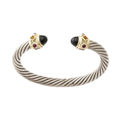 David Yurman Modernist Sterling Silver 14K Gold Onyx Garnet Cable Bracelet by David Yurman