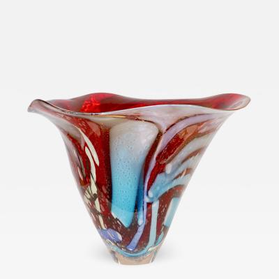 Davide Dona Davide Dona Modern Art Red Azure Blue White Murano Glass Sculptural Vase Bowl