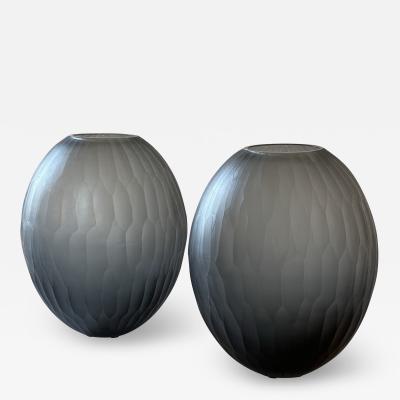 Davide Dona Late 20th Century Pair of Sculptural Gray Murano Glass Vases