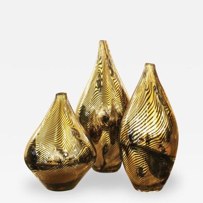 Davide Dona Set of Three Golden Murano Vases