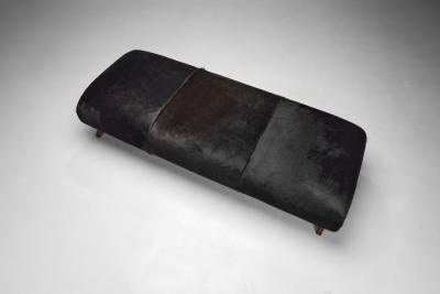 Daybed in Dark Ponyskin with Wooden Legs Europe 1940s