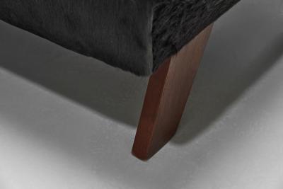 Daybed in Dark Ponyskin with Wooden Legs Europe 1940s