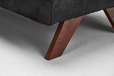 Daybed in Dark Ponyskin with Wooden Legs Europe 1940s