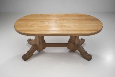 De Puydt Oak Dining Table with Carved Legs Belgium 1970s