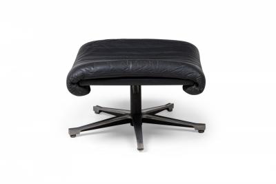 De Sede Mid Century Swiss Metal Black Leather Upholstered Ottoman