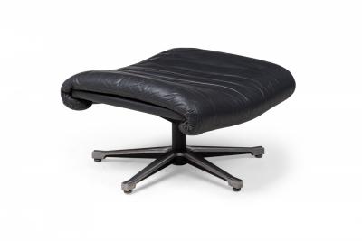 De Sede Mid Century Swiss Metal Black Leather Upholstered Ottoman