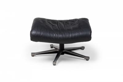 De Sede Mid Century Swiss Metal Black Leather Upholstered Ottoman