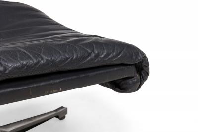 De Sede Mid Century Swiss Metal Black Leather Upholstered Ottoman