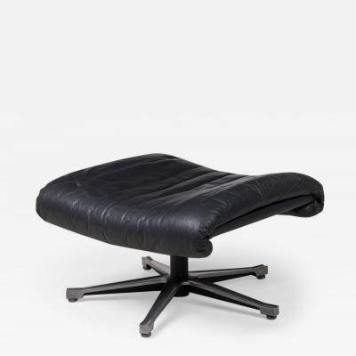 De Sede Mid Century Swiss Metal Black Leather Upholstered Ottoman