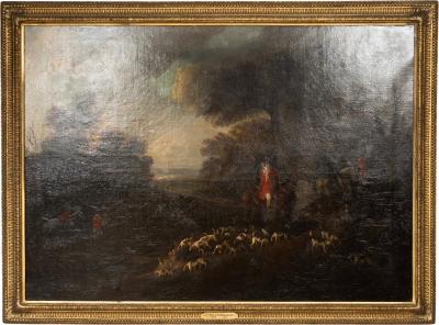 Dean Wolstenholme Large Oil On Canvas Hunt Scene Attributed To D Wolstenholme