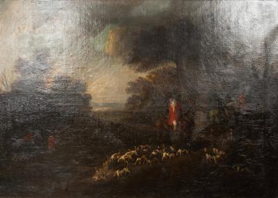 Dean Wolstenholme Large Oil On Canvas Hunt Scene Attributed To D Wolstenholme