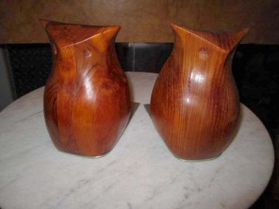Deborah Bump Whimsical Pair of Walnut Signed Deborah Bump Owl Bookends Mid Century Modern