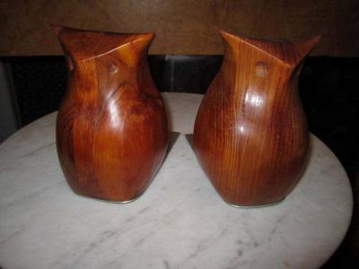 Deborah Bump Whimsical Pair of Walnut Signed Deborah Bump Owl Bookends Mid Century Modern