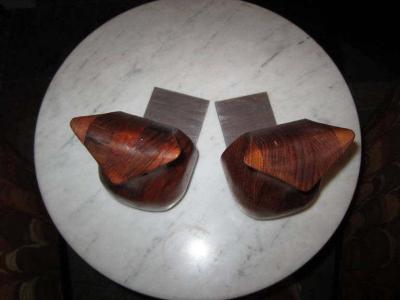 Deborah Bump Whimsical Pair of Walnut Signed Deborah Bump Owl Bookends Mid Century Modern