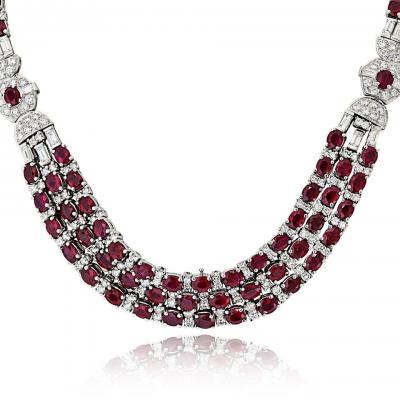 Deco Platinum Diamond And Ruby Deco Style Necklace