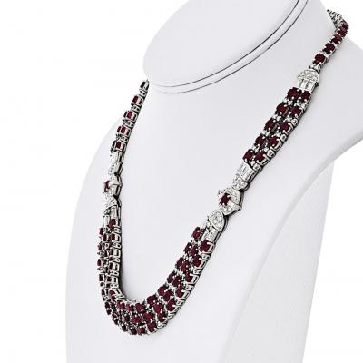 Deco Platinum Diamond And Ruby Deco Style Necklace