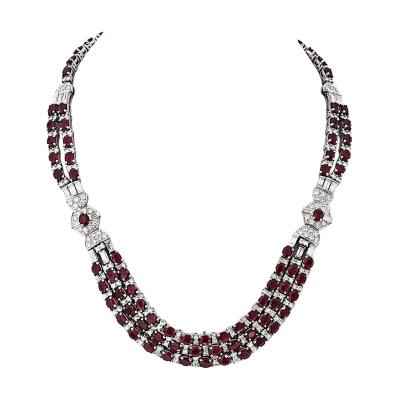 Deco Platinum Diamond And Ruby Deco Style Necklace