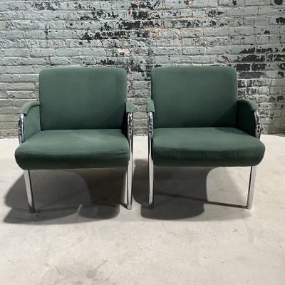 Deco Revival Chrome Frame Lounge Chairs 1980