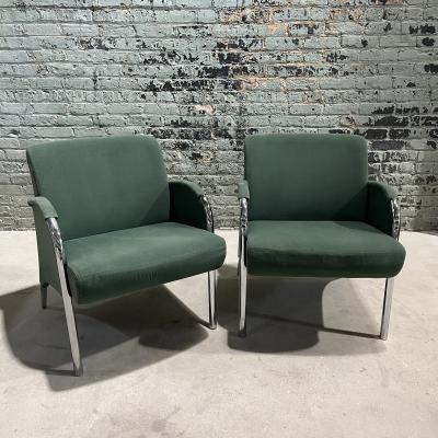 Deco Revival Chrome Frame Lounge Chairs 1980