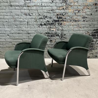 Deco Revival Chrome Frame Lounge Chairs 1980