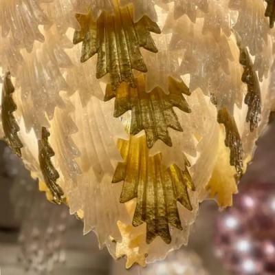 Deco Style Cascading Murano Glass Leaf Chandelier