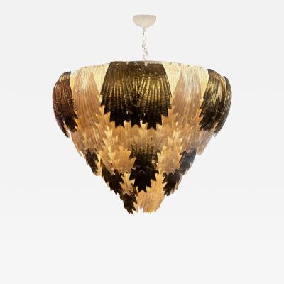 Deco Style Cascading Murano Glass Leaf Chandelier