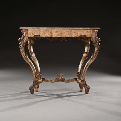 Decorative 19th Century Silver Gilt Italian Console Table with Shaped Marble Top