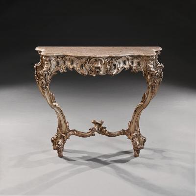 Decorative 19th Century Silver Gilt Italian Console Table with Shaped Marble Top