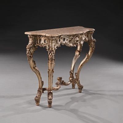 Decorative 19th Century Silver Gilt Italian Console Table with Shaped Marble Top