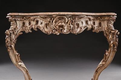 Decorative 19th Century Silver Gilt Italian Console Table with Shaped Marble Top