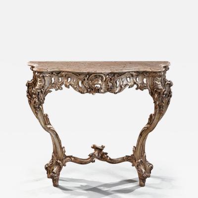 Decorative 19th Century Silver Gilt Italian Console Table with Shaped Marble Top