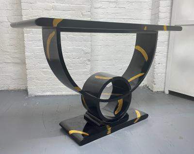 Decorative Black Lacquered and Gold Leaf Console