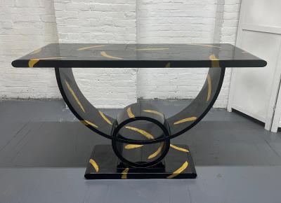 Decorative Black Lacquered and Gold Leaf Console