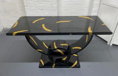 Decorative Black Lacquered and Gold Leaf Console