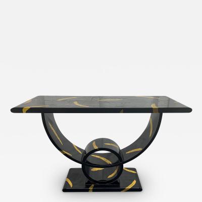 Decorative Black Lacquered and Gold Leaf Console