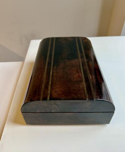 Decorative Box by Aldo Tura Lacquered goatskin and brass inlay Italy 1970s