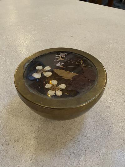 Decorative Brass Bowl With Floral Lid