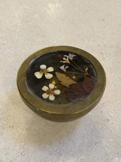 Decorative Brass Bowl With Floral Lid