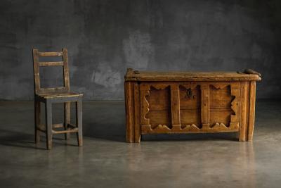 Decorative Folk Art Wooden Chest France 19th Century