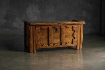 Decorative Folk Art Wooden Chest France 19th Century