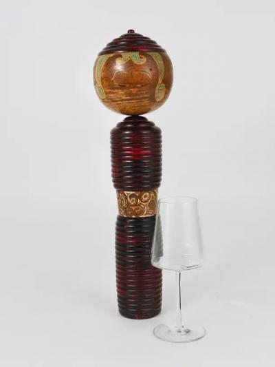Decorative Kokeshi Doll Sculpture from Northern Japan Hand Painted Signed