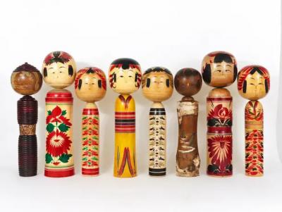 Decorative Kokeshi Doll Sculpture from Northern Japan Hand Painted Signed