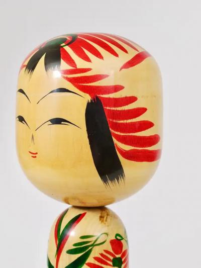 Decorative Kokeshi Doll Sculpture from Northern Japan Hand Painted Signed