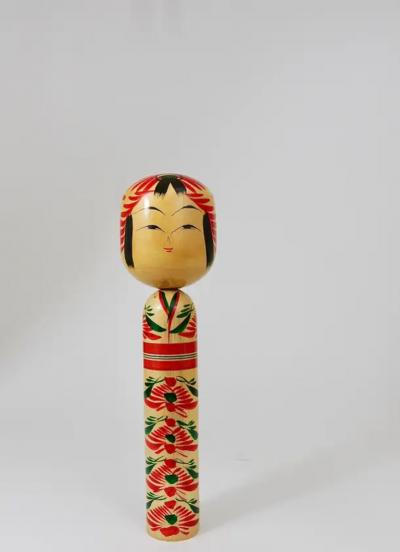 Decorative Kokeshi Doll Sculpture from Northern Japan Hand Painted Signed